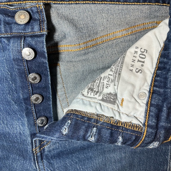 Levis Women 501s Skinny Blue Denim Button Fly Jeans 25x28 Premium Big E - Picture 5 of 8